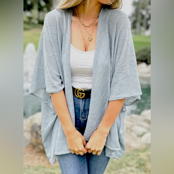Sweaters - Gray kimono sheer textured loose-fit knit